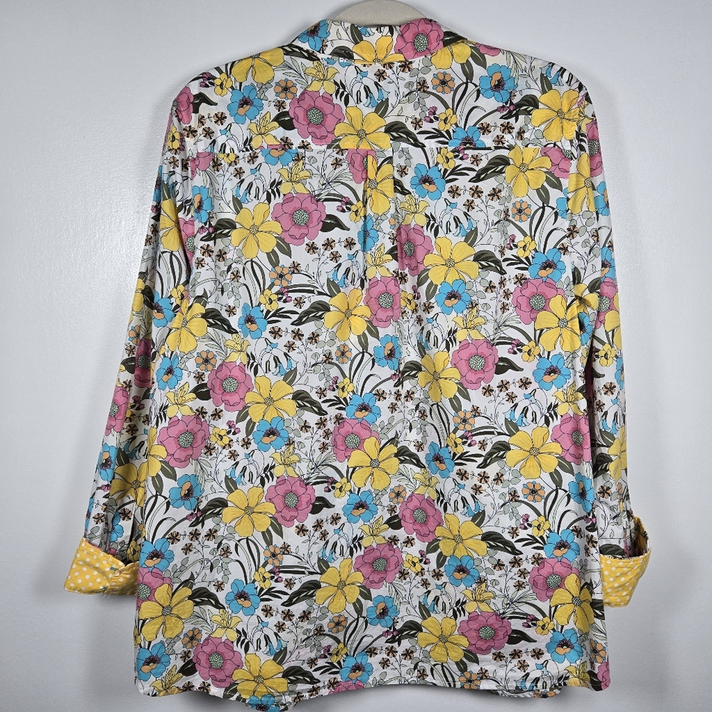 Talbots Vibrant Colorful Floral Cotton Long Sleeve Button Down Shirt Top Size XL - Picture 10 of 12